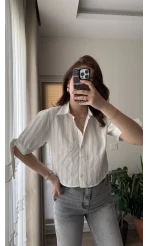 Kolları Bağlama Detay Gömlek Beyaz