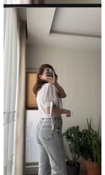 Kolları Bağlama Detay Gömlek Gri