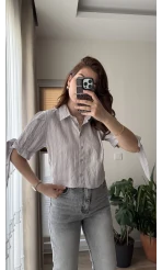 Kolları Bağlama Detay Gömlek Gri