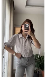 Kolları Bağlama Detay Gömlek Gri