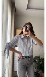 Kolları Bağlama Detay Gömlek Mavi