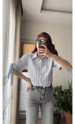 Kolları Bağlama Detay Gömlek Mavi