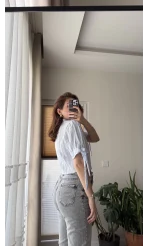 Kolları Bağlama Detay Gömlek Mavi