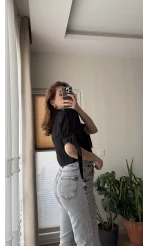 Kolları Bağlama Detay Gömlek Siyah