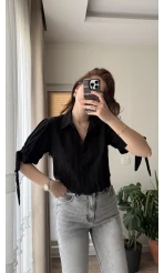 Kolları Bağlama Detay Gömlek Siyah