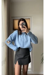 Kolları Kalp Detay Mücevher Model Kazak Mavi