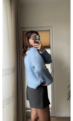 Kolları Kalp Detay Mücevher Model Kazak Mavi