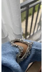 Kolları Kalp Detay Mücevher Model Kazak Mavi