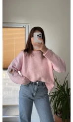 Kolları Kalp Detay Mücevher Model Kazak Pembe
