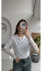 Kolu Danteli T-shirt - Beyaz