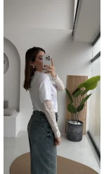 Kolu Danteli T-shirt - Beyaz