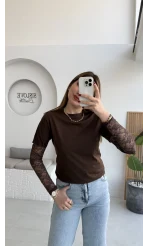 Kolu Danteli T-shirt - Kahverengi