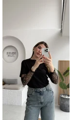 Kolu Danteli T-shirt - Siyah