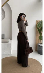 Köprü Detay Kemerli Pantolon - Acı Kahve - Kod: 3855