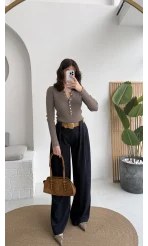 Köprü Detay Kemerli Pantolon - Lacivert - Kod: 3855