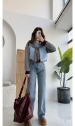 Koyu Mavi Yüksek Bel Denim Jean Pantolon - Kod: 1022