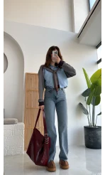 Koyu Mavi Yüksek Bel Denim Jean Pantolon - Kod: 1022