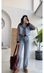 Koyu Mavi Yüksek Bel Denim Jean Pantolon - Kod: 1022