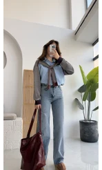 Koyu Mavi Yüksek Bel Denim Jean Pantolon - Kod: 1022