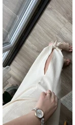 Krem Paça Detaylı Pantolon