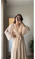 Krem Rengi Etekli Crop Takım
