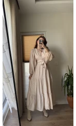 Krem Rengi Etekli Crop Takım