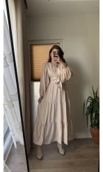 Krem Rengi Etekli Crop Takım
