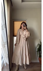 Krem Rengi Etekli Crop Takım