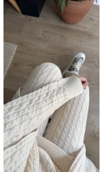 Krem Rengi Saç Örgü Triko Takım