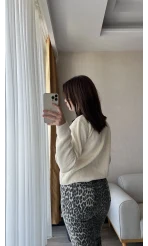 Krem Triko Bağlamalı Hırka