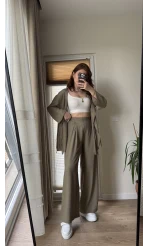 Krinkıl Viskon Kimono Takım Haki (KOD: 51109)