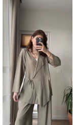 Krinkıl Viskon Kimono Takım Haki (KOD: 51109)