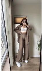 Krinkıl Viskon Kimono Takım Kahve (KOD: 51109)