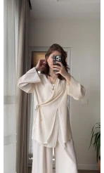 Krinkıl Viskon Kimono Takım Krem (KOD: 51109)