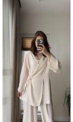 Krinkıl Viskon Kimono Takım Krem (KOD: 51109)