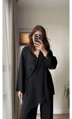 Krinkıl Viskon Kimono Takım Siyah (KOD: 51109)