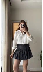 Kurdele Detay Antrasit Şort Etek - 5010