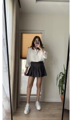 Kurdele Detay Antrasit Şort Etek - 5010