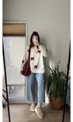 Kurdele Detay Kazak Kırık Beyaz