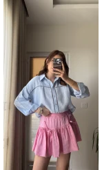Kurdele Detay Pembe Şort Etek - 5010