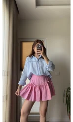 Kurdele Detay Pembe Şort Etek - 5010