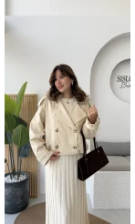 Kürk Yakalı Trençkot - Krem - Kod: 508232