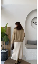 Kürk Yakalı Trençkot - Vizon - Kod: 508232