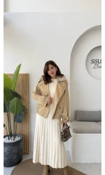 Kürk Yakalı Trençkot - Vizon - Kod: 508232