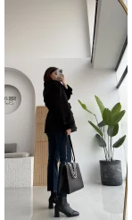 Kuruvaze Kısa Kuşaklı Kaban - Siyah - Kod: 7676