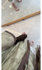 Kuşaklı Nakış İşlemeli Kimono - Adaçayı Yeşil - Kod: 5097