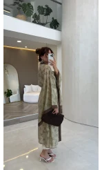Kuşaklı Nakış İşlemeli Kimono - Adaçayı Yeşil - Kod: 5097