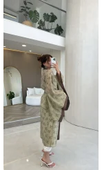 Kuşaklı Nakış İşlemeli Kimono - Adaçayı Yeşil - Kod: 5097