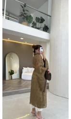 Kuşaklı Nakış İşlemeli Kimono - Olive - Kod: 5097