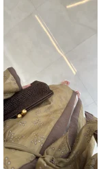 Kuşaklı Nakış İşlemeli Kimono - Olive - Kod: 5097